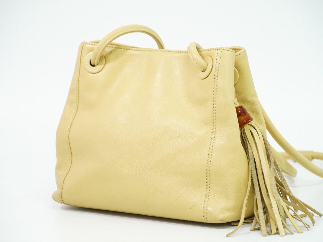 Chanel Chanel Vintage CC Tassel Shoulder Bag Lambskin Small Beige