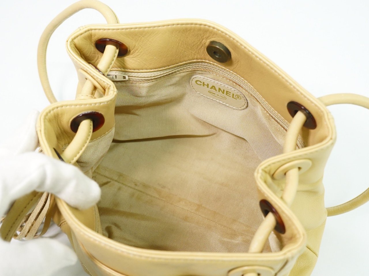 Chanel Chanel Vintage CC Tassel Shoulder Bag Lambskin Small Beige