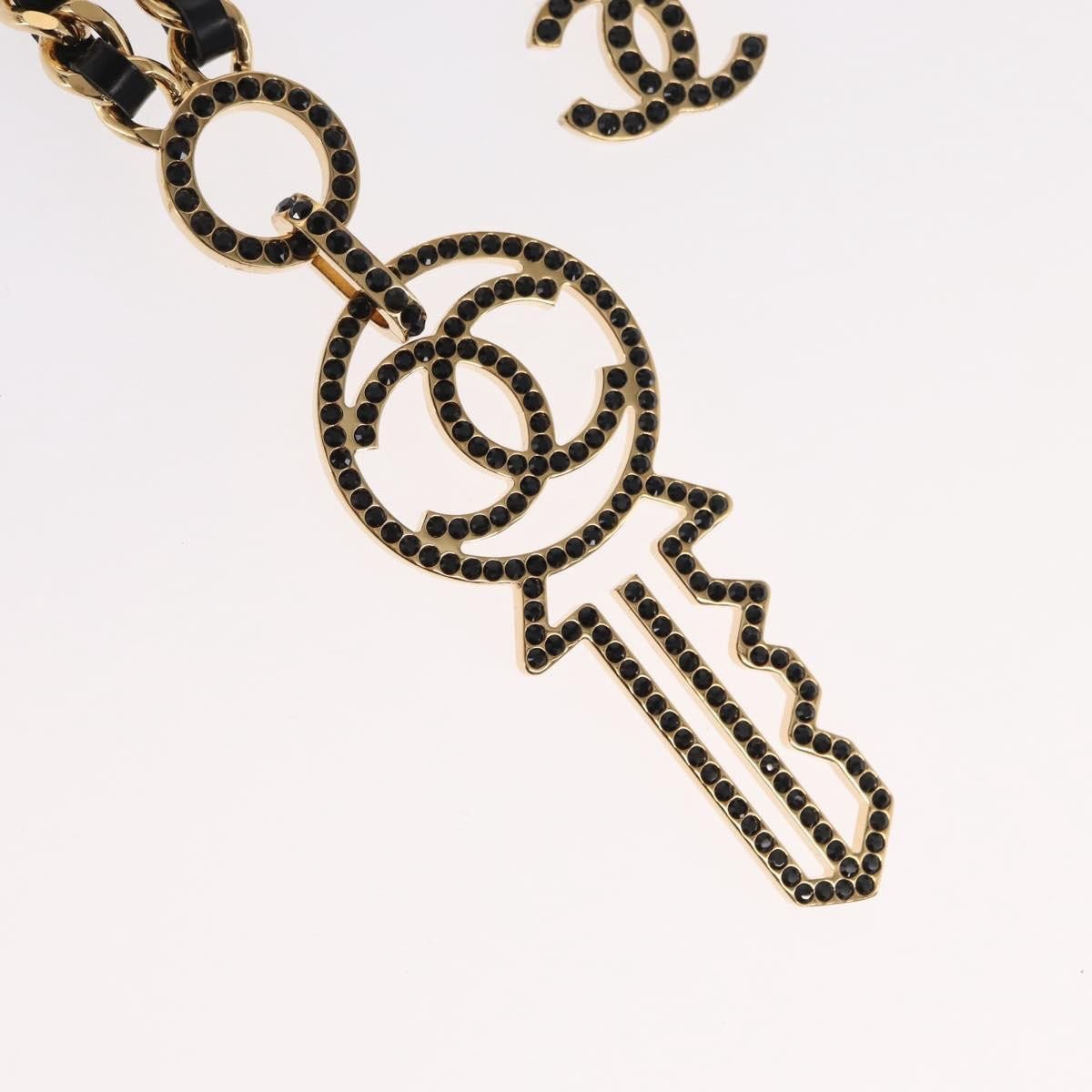 Chanel Chanel CC Key Pendant Necklace Metal with Leather and Crystals Goud