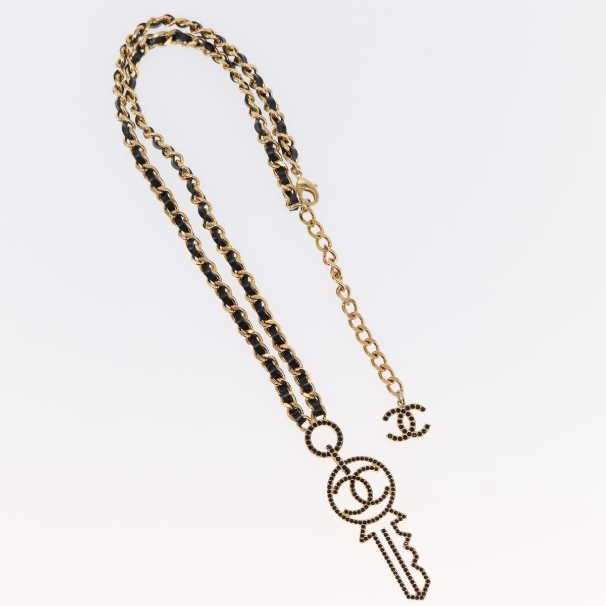 Chanel Chanel CC Key Pendant Necklace Metal with Leather and Crystals Goud