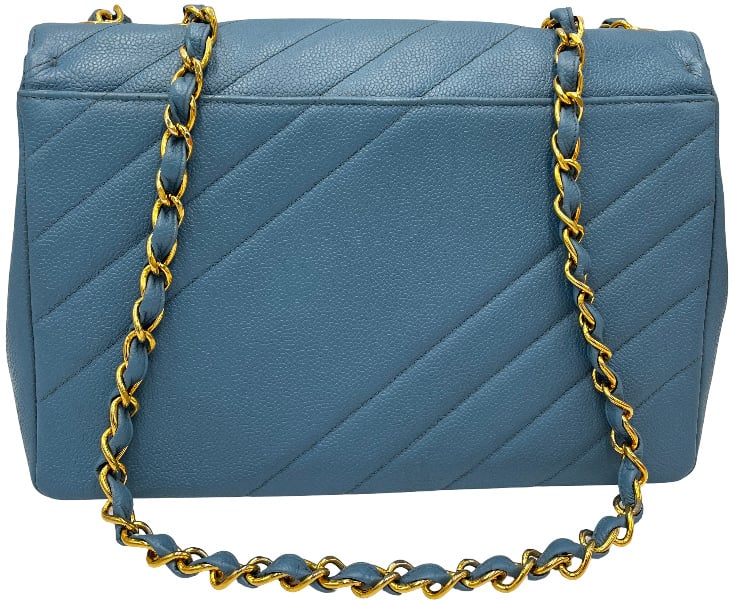 Chanel Coco Mark Bias Stitch Chain leather Large Blauw
