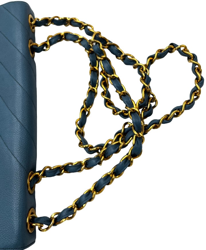 Chanel Coco Mark Bias Stitch Chain leather Large Blauw