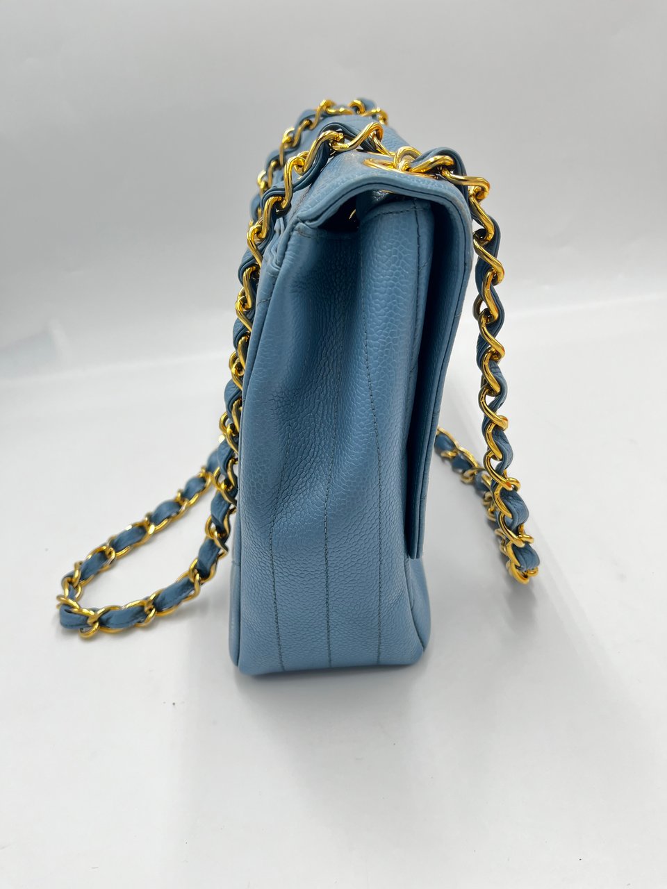 Chanel Coco Mark Bias Stitch Chain leather Large Blauw