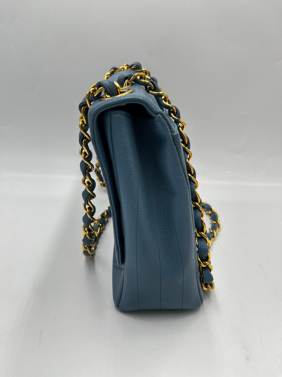 Chanel Coco Mark Bias Stitch Chain leather Large Blauw