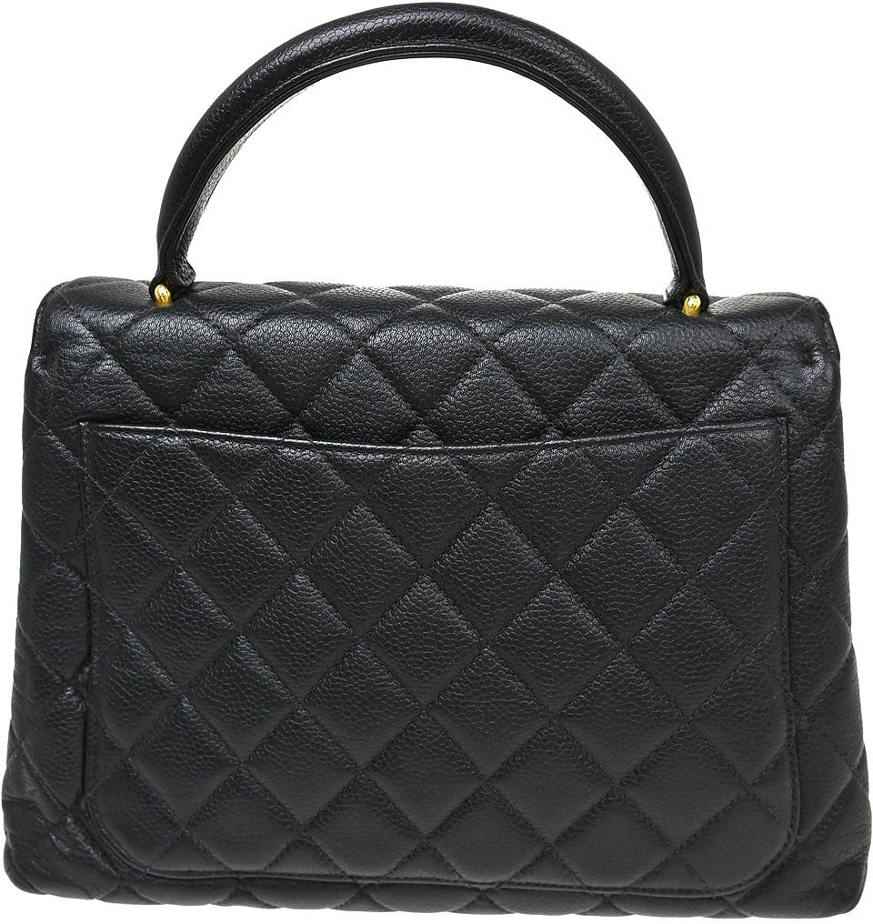 Chanel Chanel Vintage Classic Top Handle Flap Bag Quilted Caviar Medium Zwart
