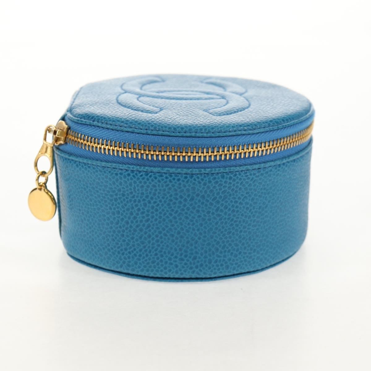 Chanel Chanel Vintage Timeless Round Jewelry Case Caviar Mini Blauw