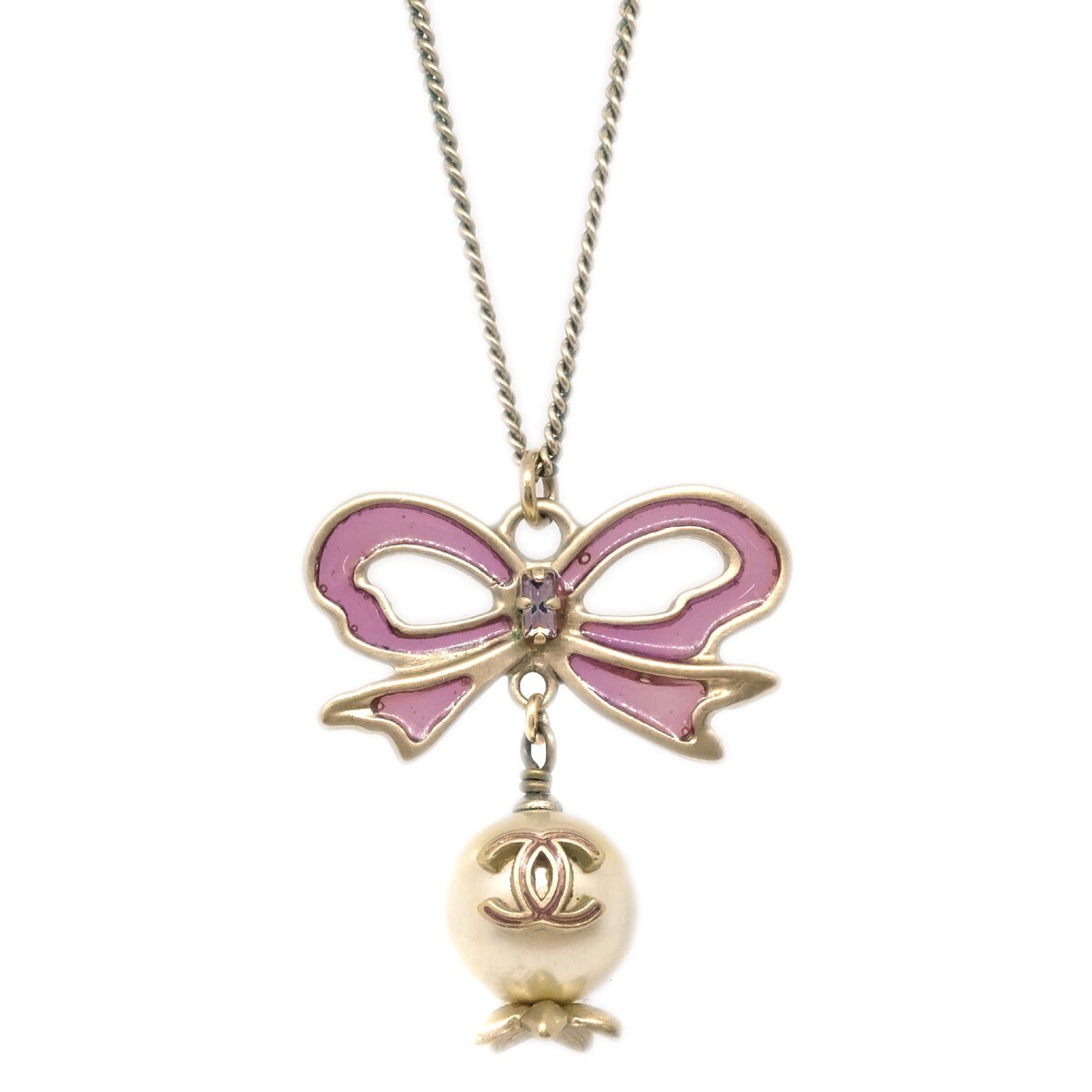 Chanel Chanel CC Bow Necklace Gold-plated with Artificial pearl Goud