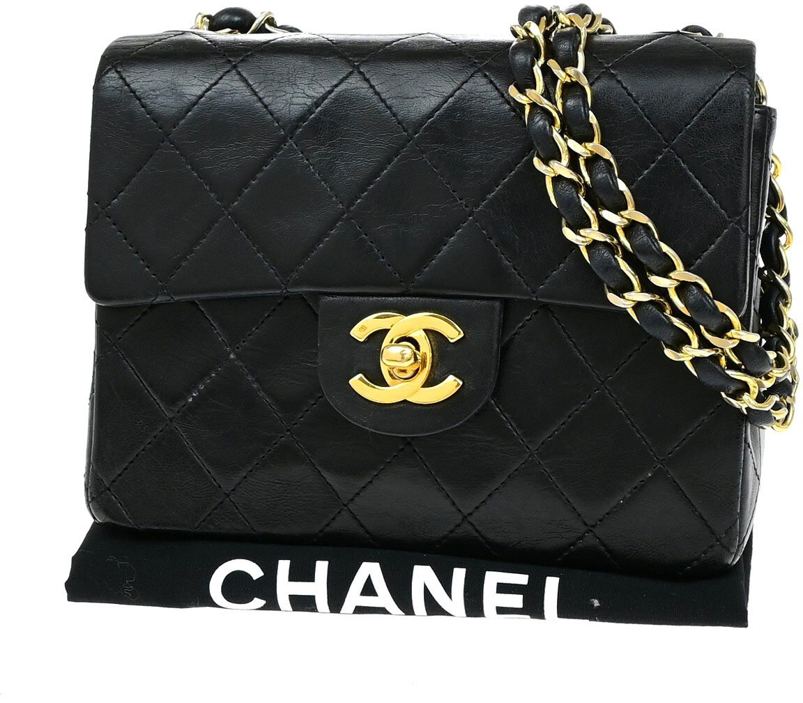 Chanel Chanel Chanel Matelassé Cuir Noir Black leather mini Zwart