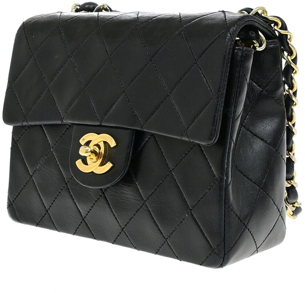 Chanel Chanel Chanel Matelassé Cuir Noir Black leather mini Zwart
