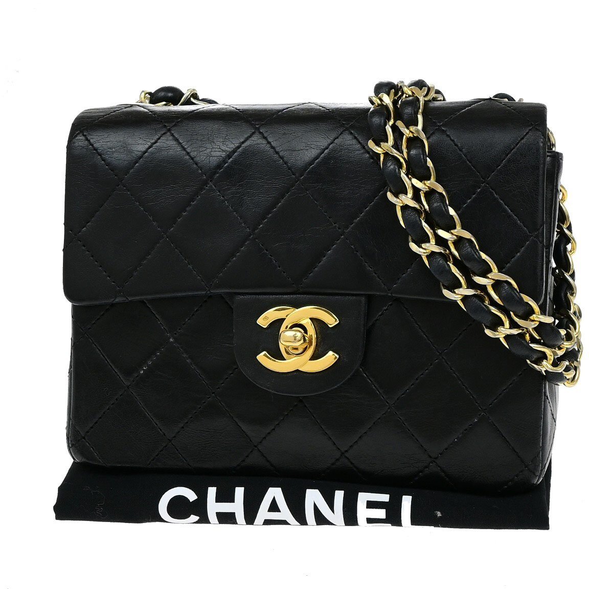 Chanel Chanel Chanel Matelassé Cuir Noir Black leather mini Zwart