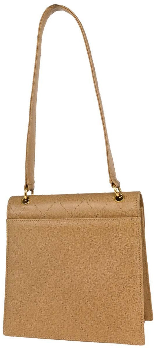 Chanel Chanel Vintage Top Handle Flap Bag Quilted Caviar Small Beige