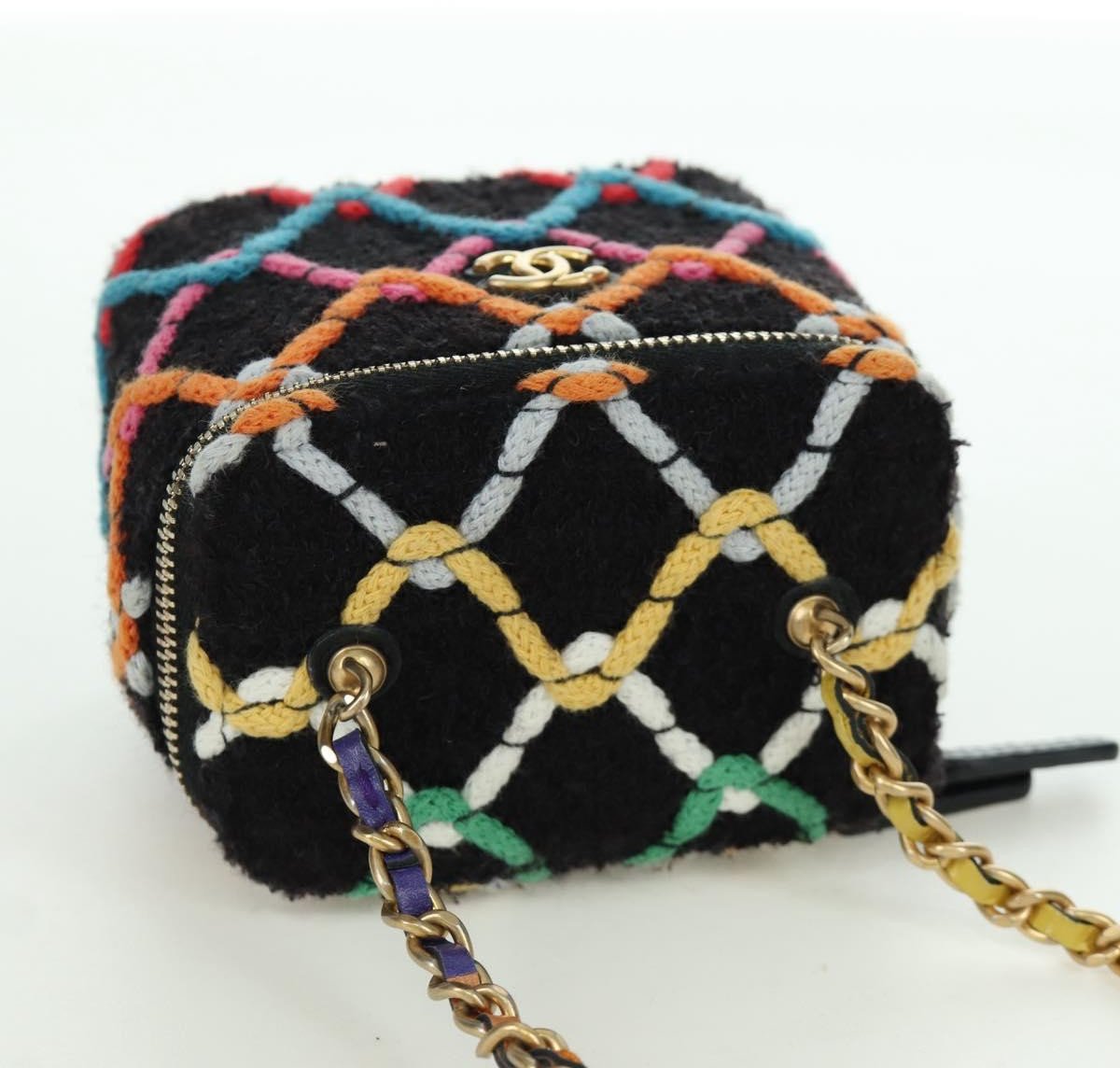 Chanel Pearl Crush Vanity Case with Chain Quilted Multicolor Tweed Small Divers