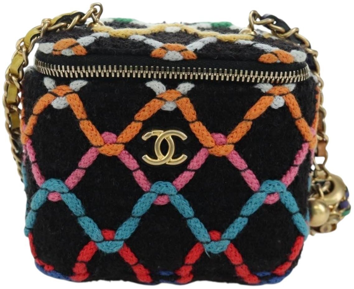 Chanel Pearl Crush Vanity Case with Chain Quilted Multicolor Tweed Small Divers