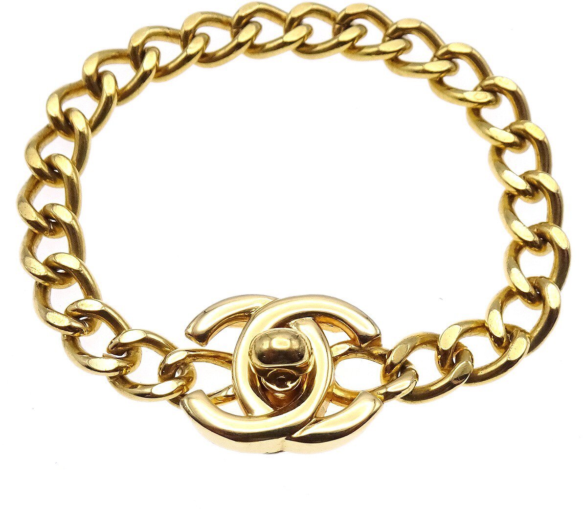 Chanel Chanel Vintage CC Turnlock Chain Bracelet Metal Goud