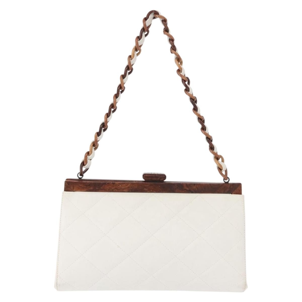 Chanel Chanel Wooden Frame Striped Shoulder Bag Leather Wit