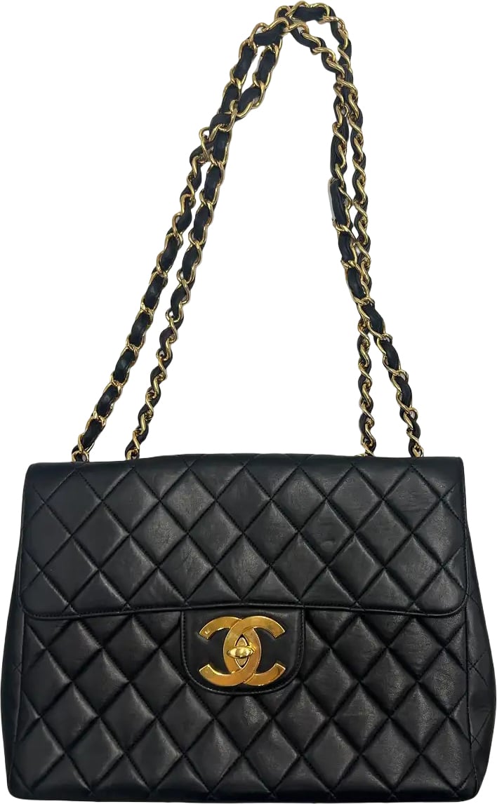 Chanel Vintage Classic Double Flap Maxi CC Lambskin Zwart