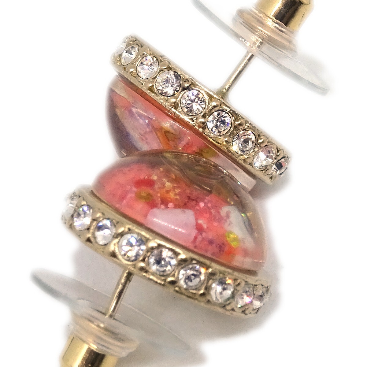 Chanel Chanel CC Logo Button Stud Earrings Metal with Crystals Roze