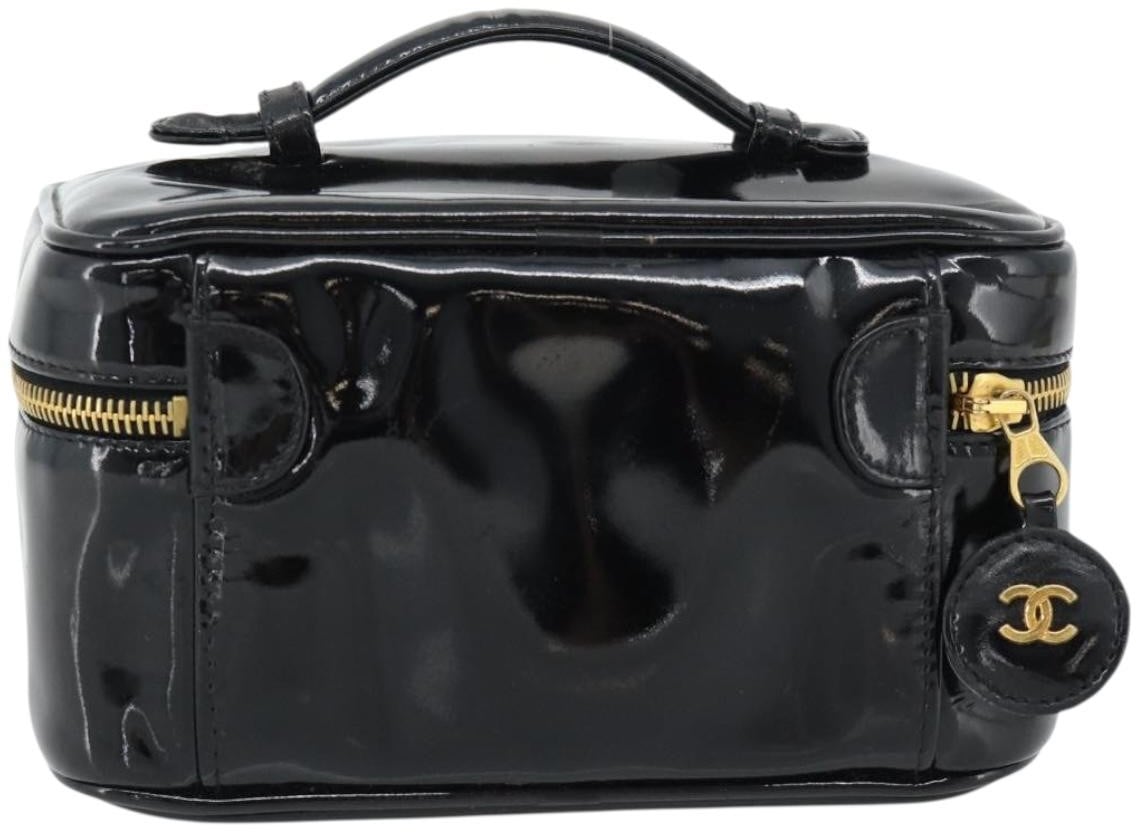 Chanel Vintage Timeless Cosmetic Case Patent Small Zwart
