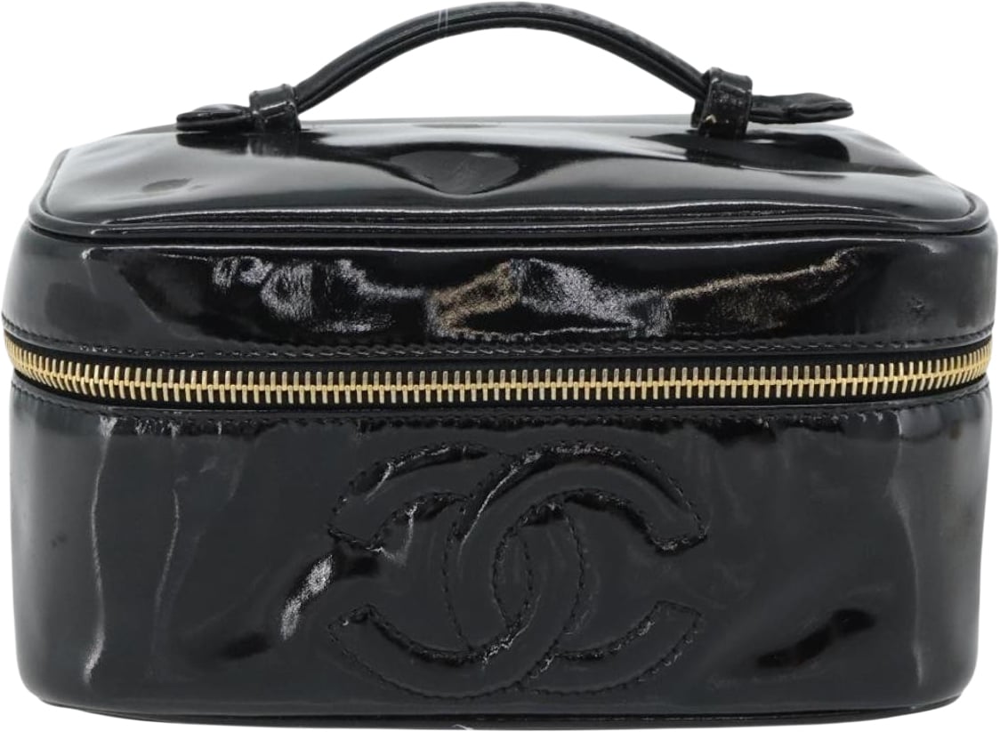Chanel Vintage Timeless Cosmetic Case Patent Small Zwart
