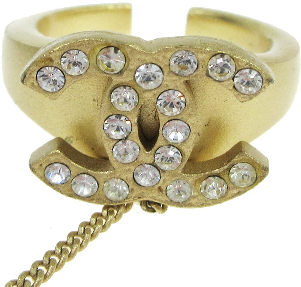 Chanel Chanel Logo Cuff with CC Ring Metal with Crystal Goud