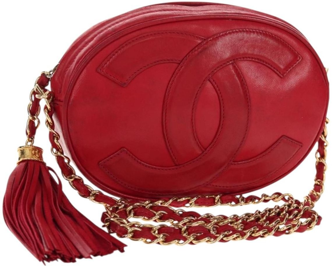 Chanel Chanel Vintage Oval CC Tassel Crossbody Bag Leather Mini Rood
