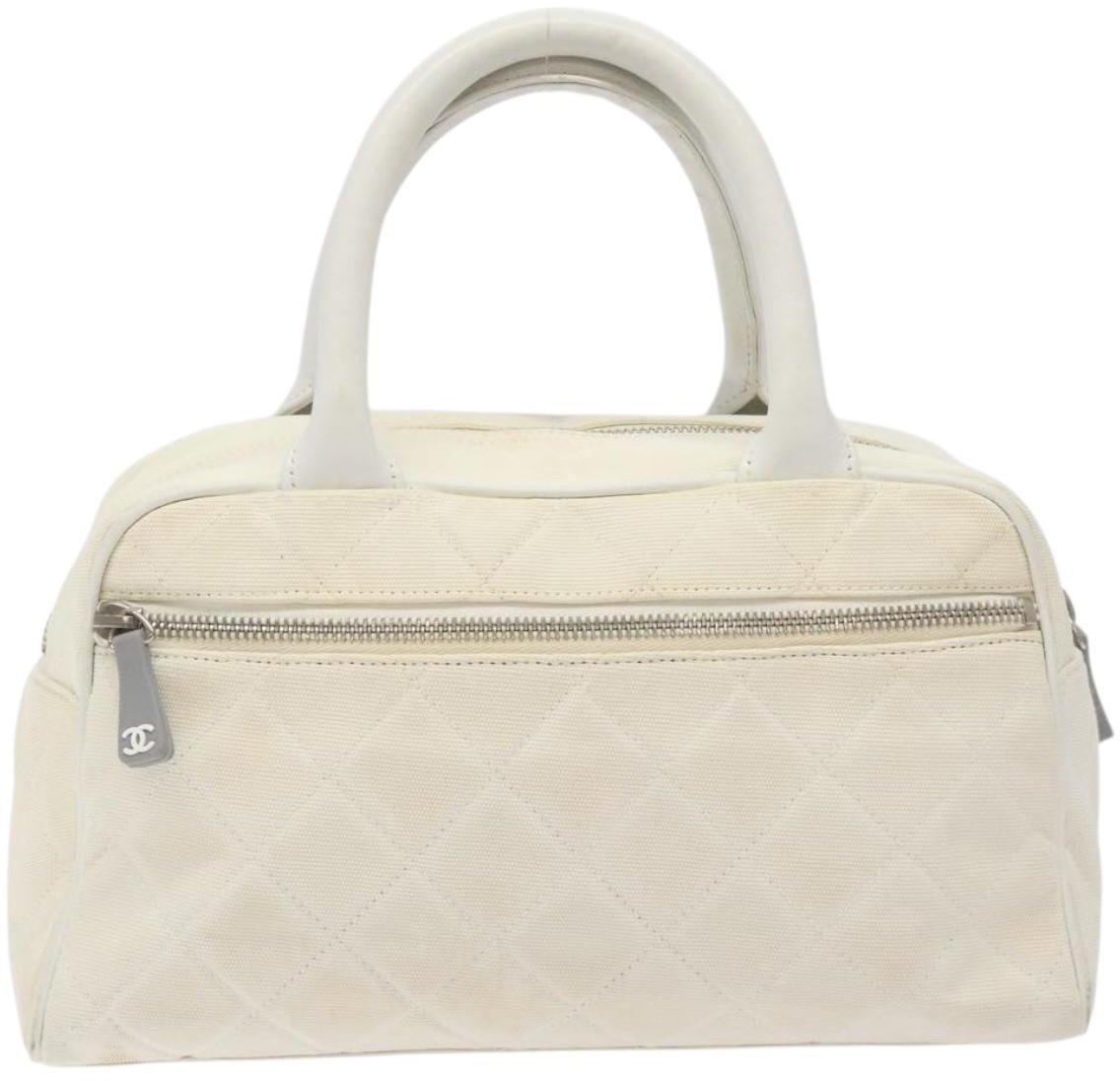 Chanel Chanel Vintage Logo Bowler Bag Quilted Canvas Medium Wit