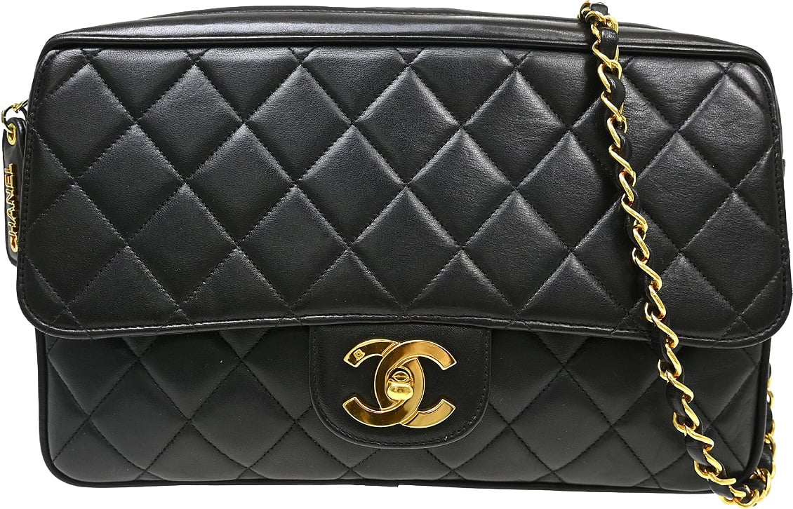 Chanel Chanel Vintage Square Classic Single Flap Bag Quilted Lambskin Mini Zwart