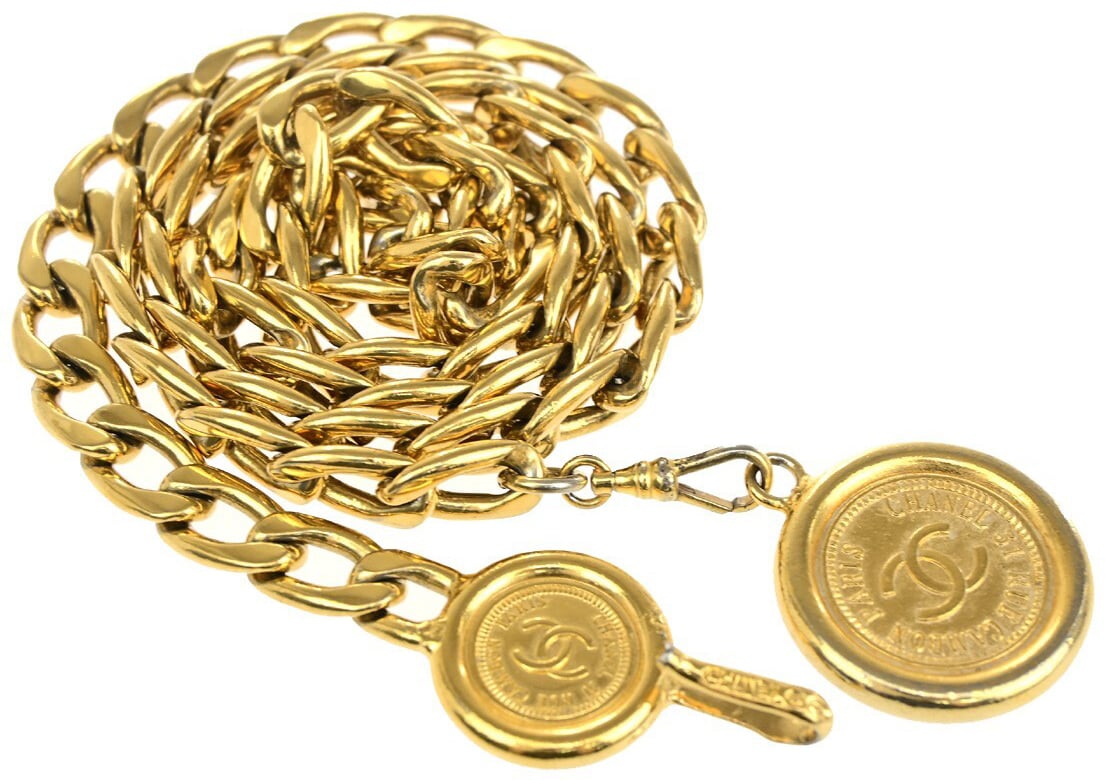 Chanel Chanel CC Logo Elastic Belt Leather Medium Goud