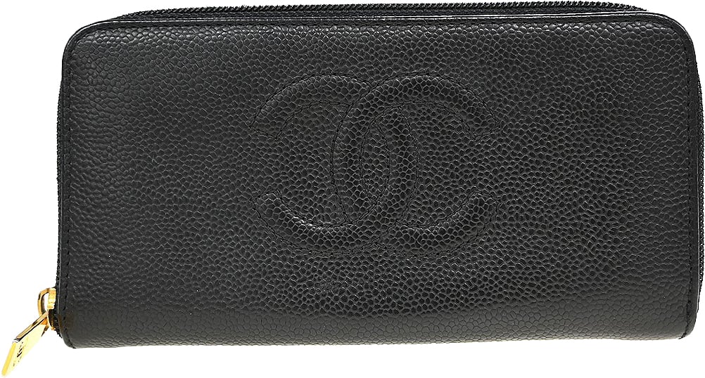 Chanel Portefeuille long CC logo calfskin leather MM Zwart
