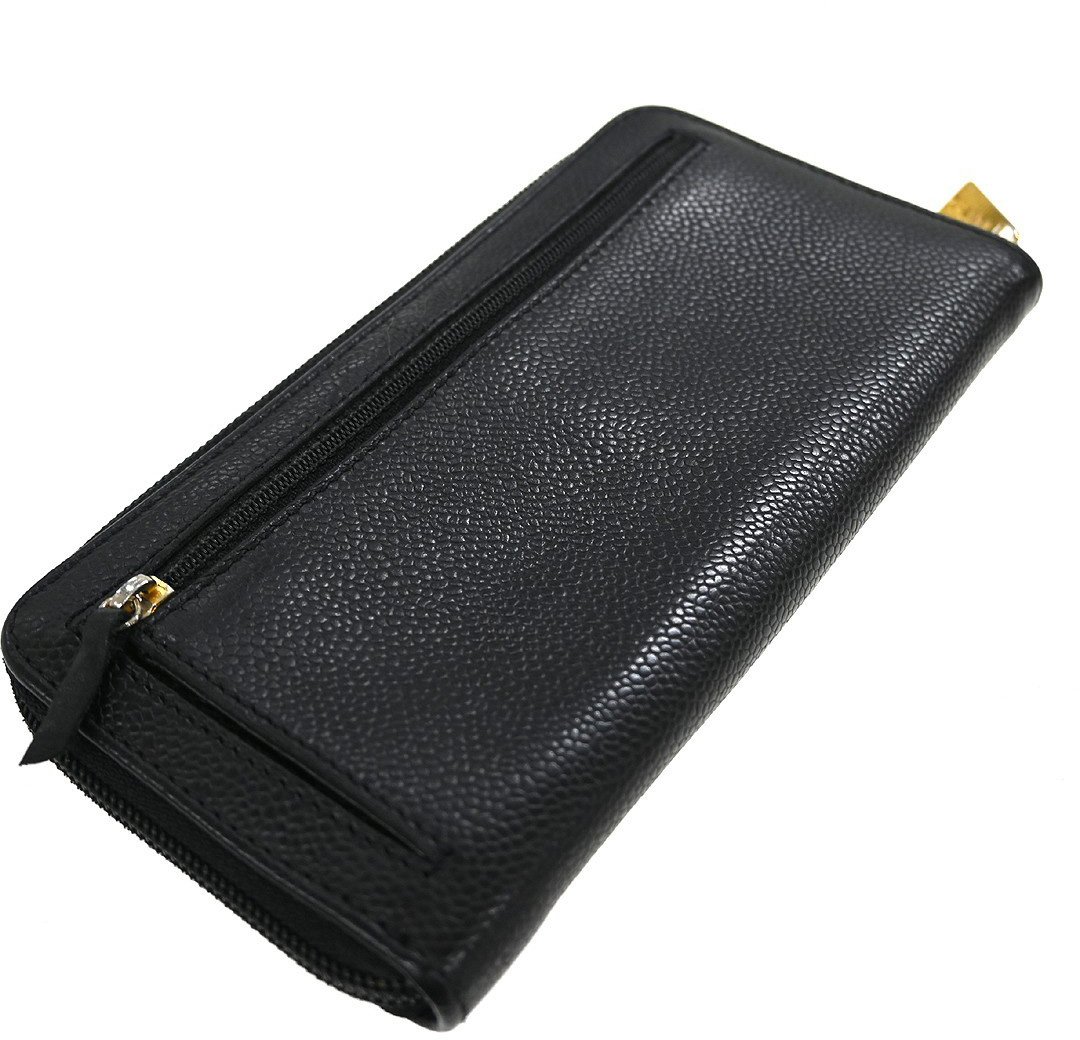Chanel Portefeuille long CC logo calfskin leather MM Zwart