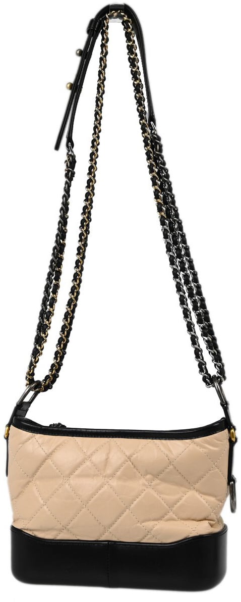 Chanel Chanel Bicolor Gabrielle Hobo Quilted Aged Calfskin Small Beige