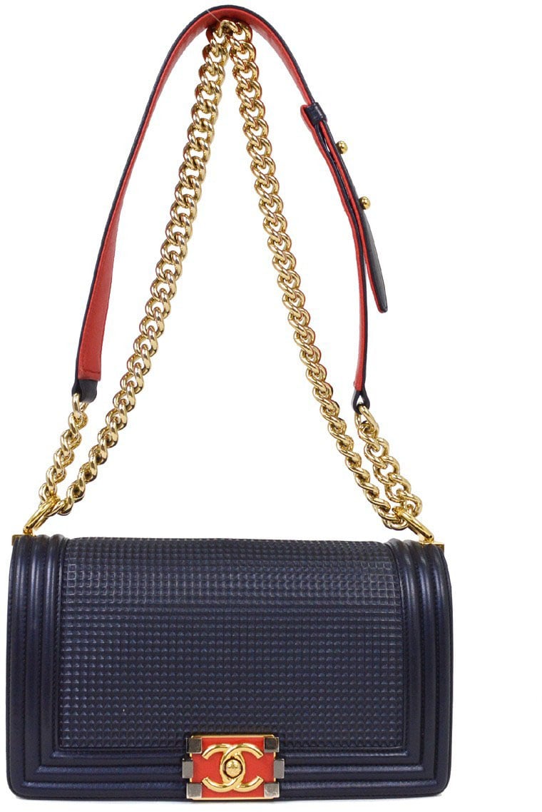 Chanel Chanel Boy Flap Bag Cube Embossed Lambskin New Medium Navy