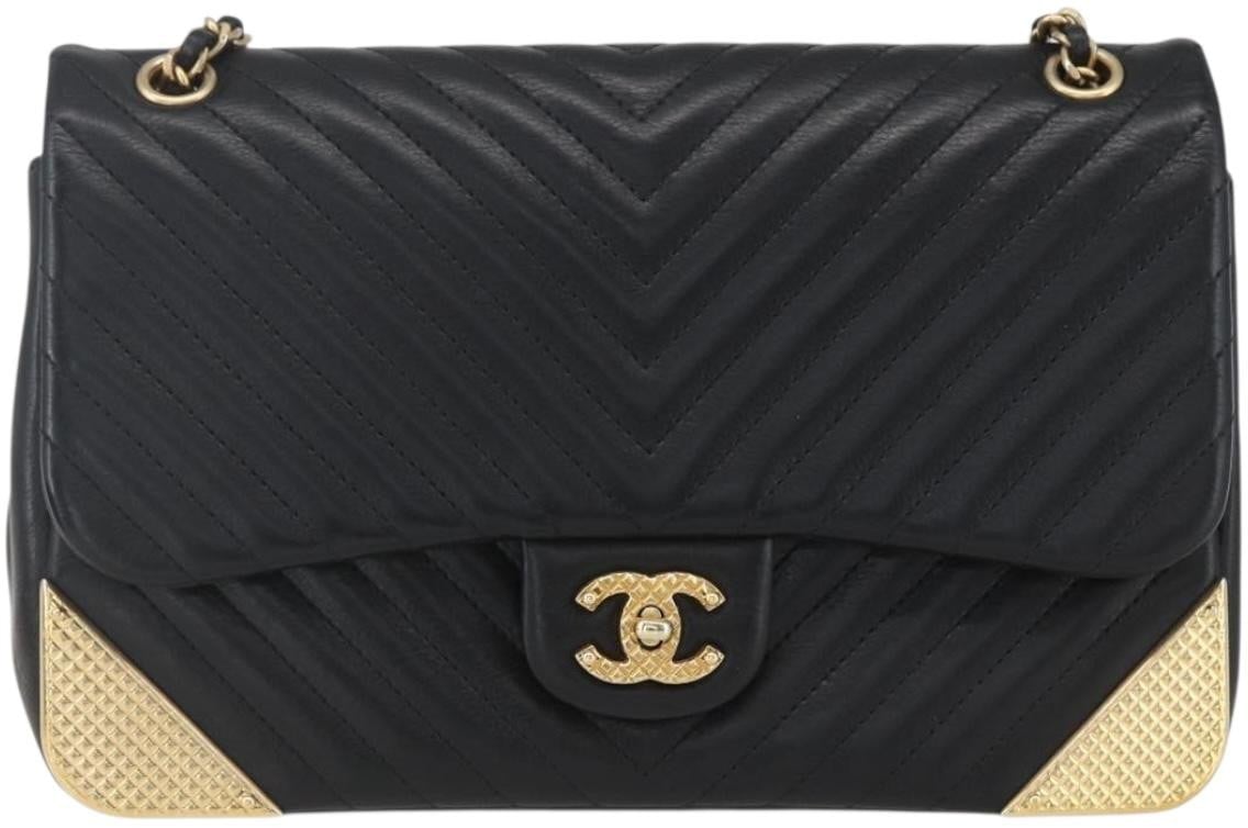 Chanel Double Chevron Flap bag Quilted Leather Medium Zwart