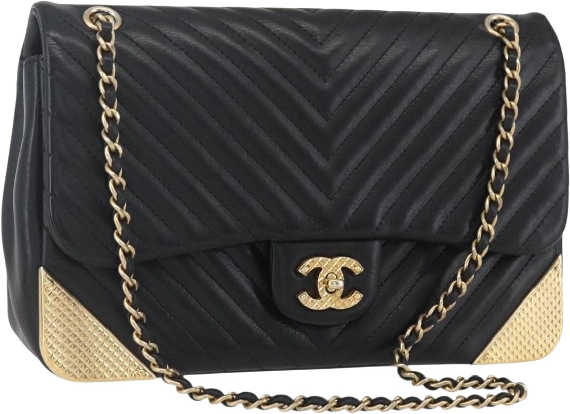 Chanel Double Chevron Flap bag Quilted Leather Medium Zwart