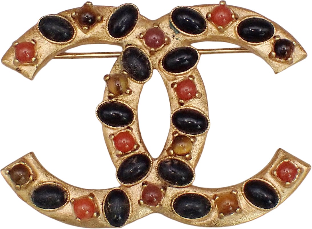 Chanel Chanel CC Logo Brooch Crystal Embellished Metal Goud