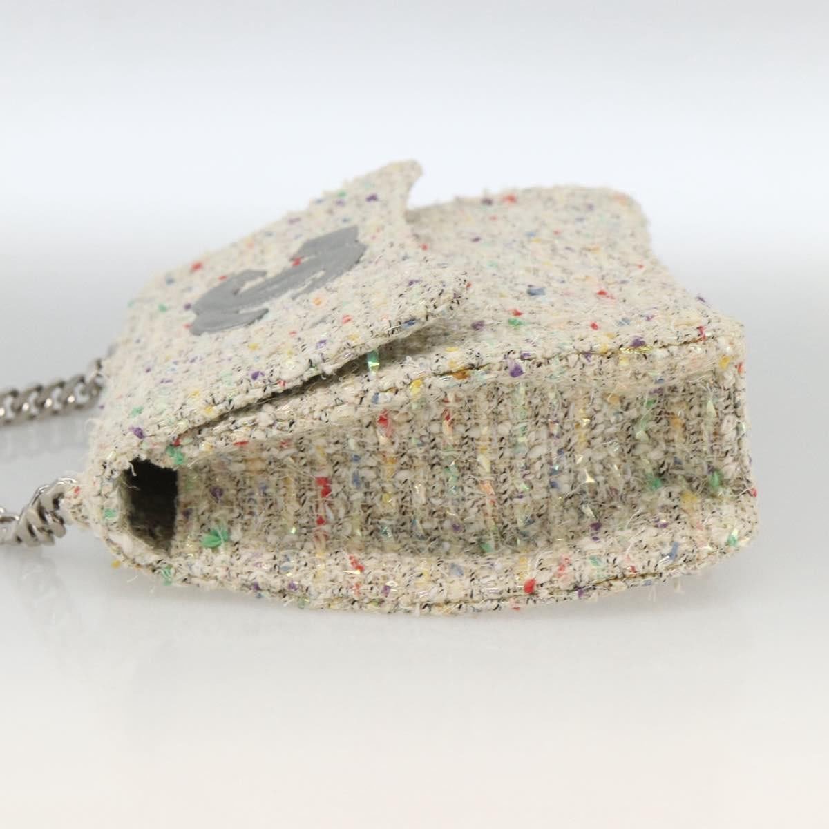 Chanel Chanel Vintage CC Chain Top Handle Bag Quilted Tweed Small Wit