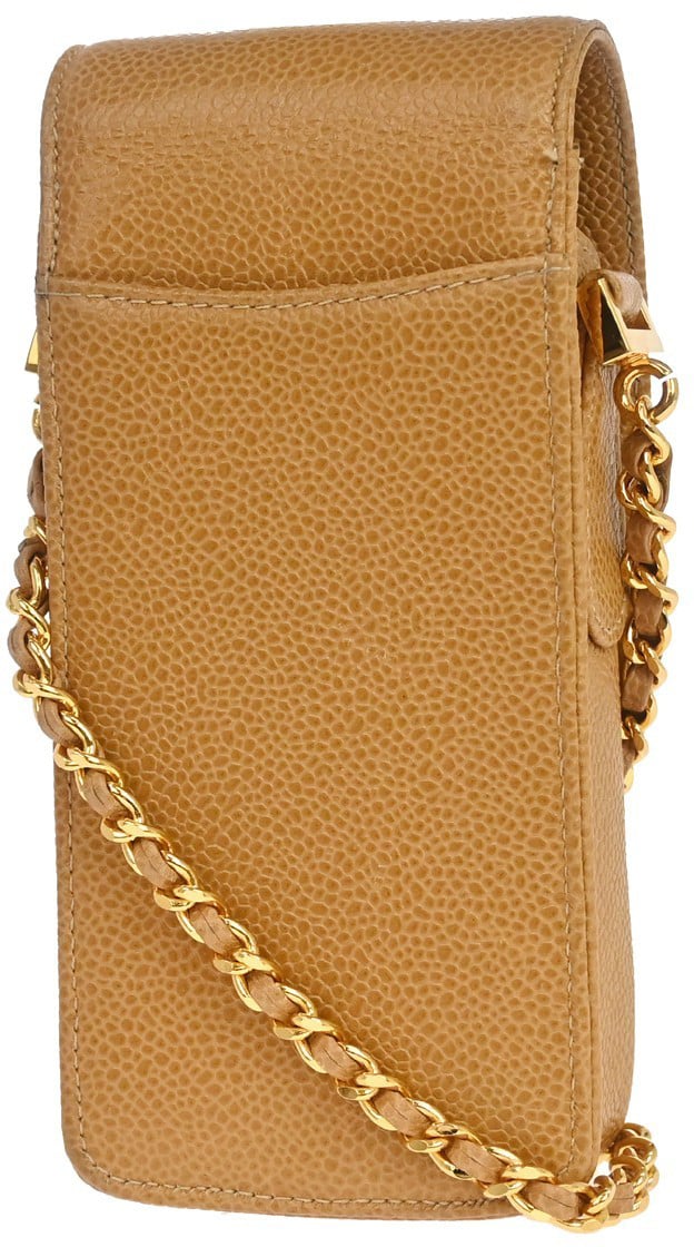 Chanel Vintage CC Phone Holder Caviar Beige