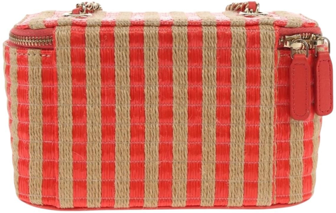Chanel Chanel Classic Vanity Case with Chain Striped Raffia and Jute Small Beige