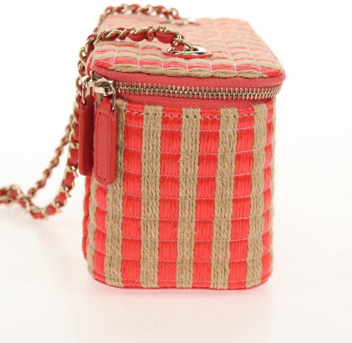 Chanel Chanel Classic Vanity Case with Chain Striped Raffia and Jute Small Beige