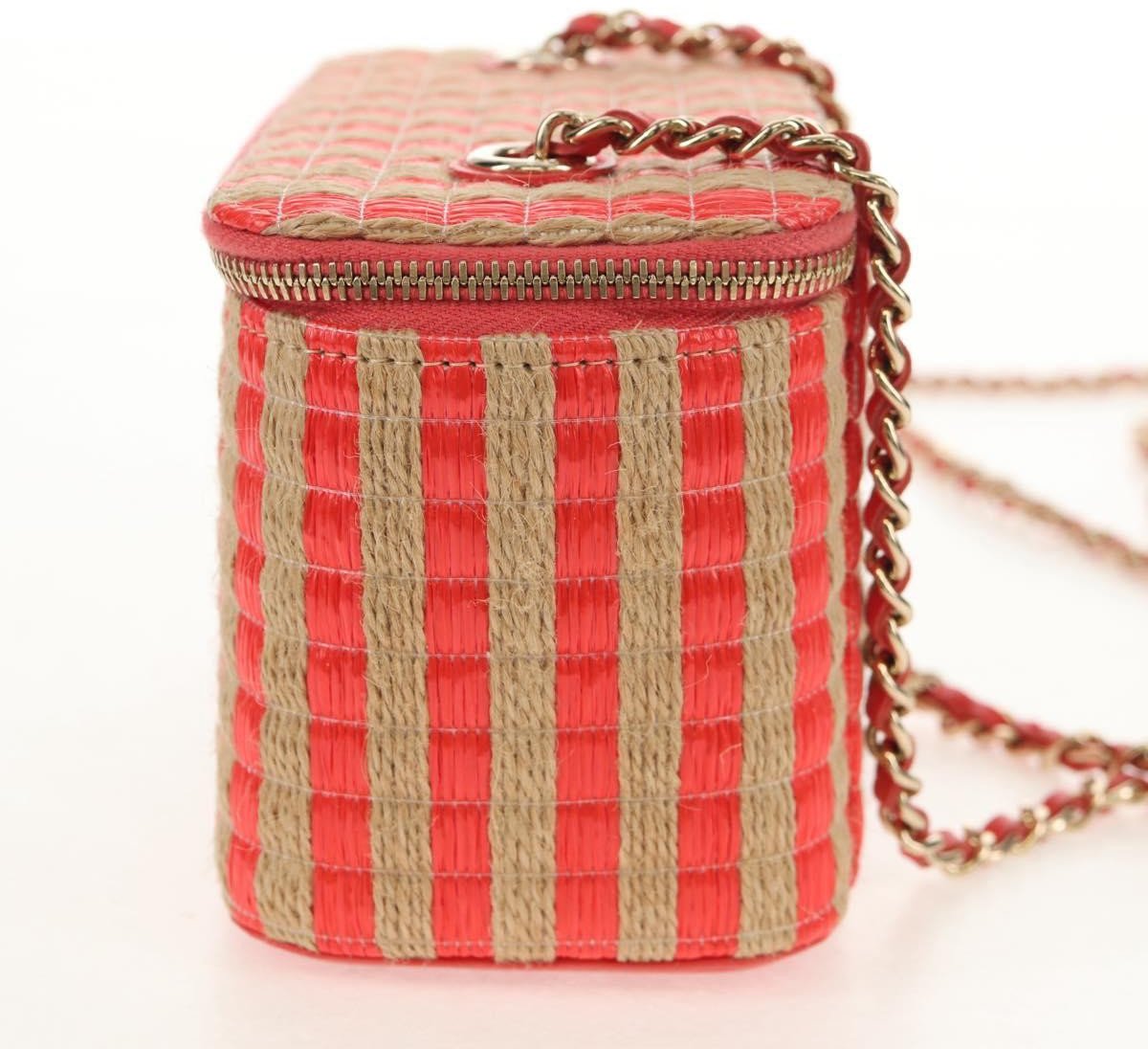 Chanel Chanel Classic Vanity Case with Chain Striped Raffia and Jute Small Beige