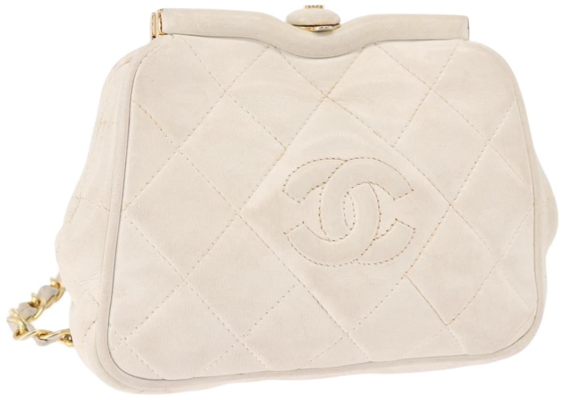 Chanel Vintage Diamond CC Tassel Quilted Lambskin Small Wit