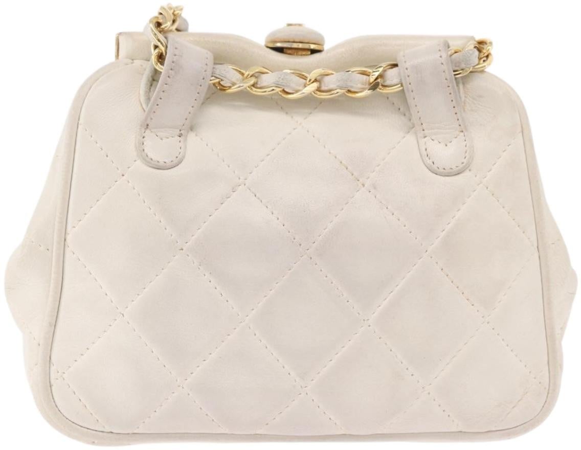 Chanel Vintage Diamond CC Tassel Quilted Lambskin Small Wit