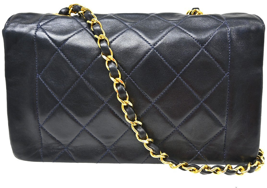 Chanel Vintage Diana Flap Quilted Lambskin Small Navy