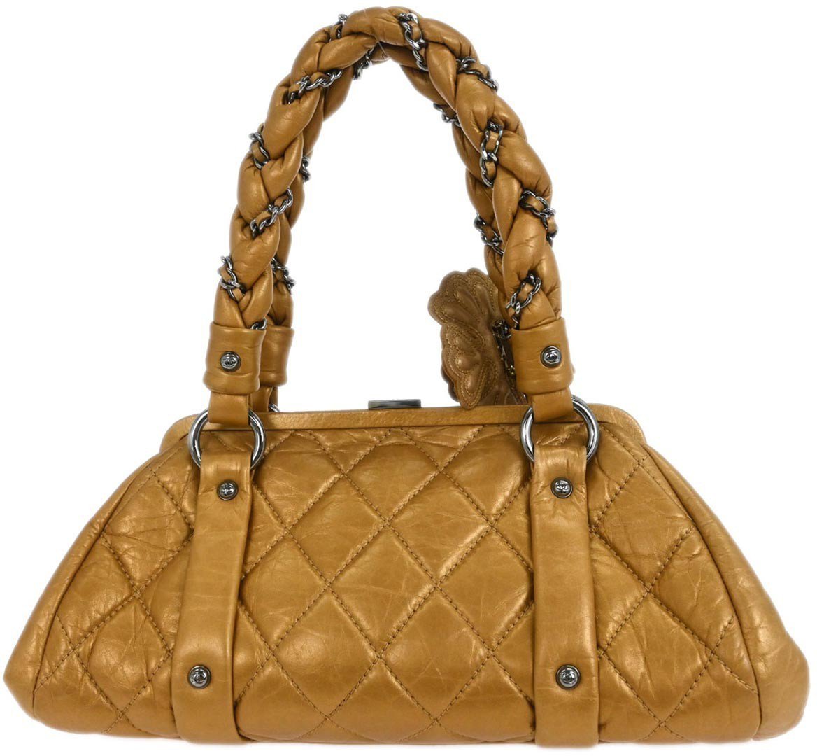 Chanel Chanel Lady Braid Frame Satchel Quilted Distressed Lambskin Medium Goud