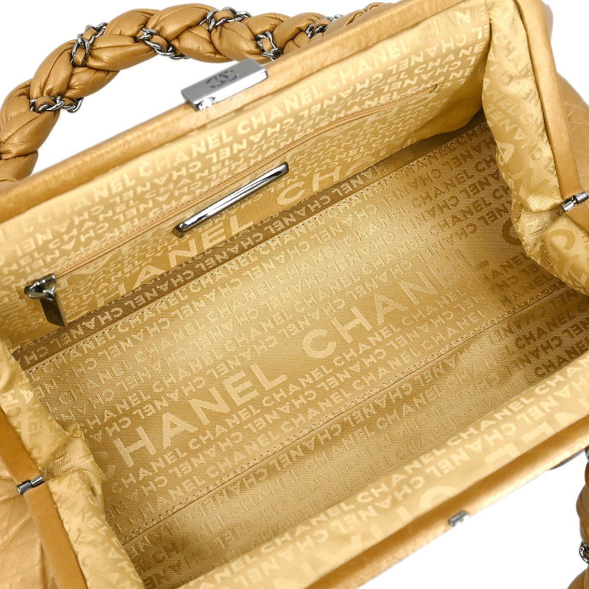 Chanel Chanel Lady Braid Frame Satchel Quilted Distressed Lambskin Medium Goud