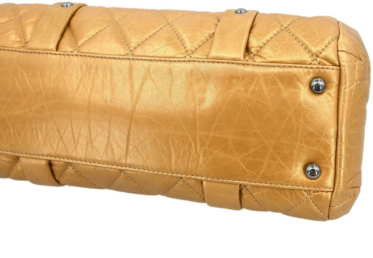 Chanel Chanel Lady Braid Frame Satchel Quilted Distressed Lambskin Medium Goud