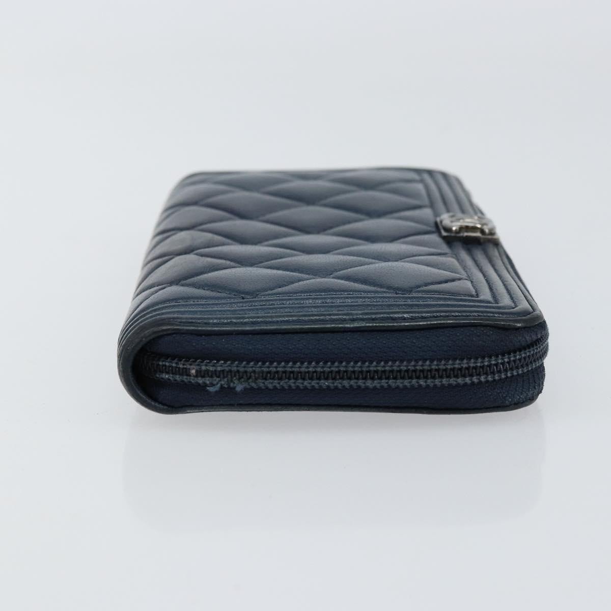 Chanel Chanel Boy Yen Wallet Quilted Lambskin Navy