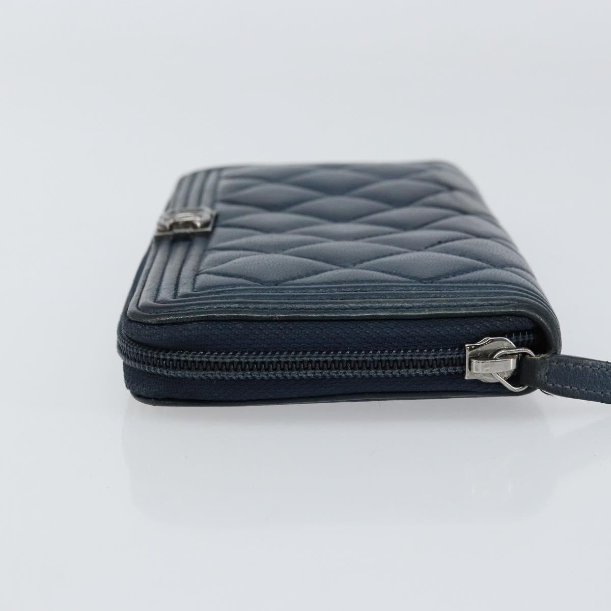 Chanel Chanel Boy Yen Wallet Quilted Lambskin Navy
