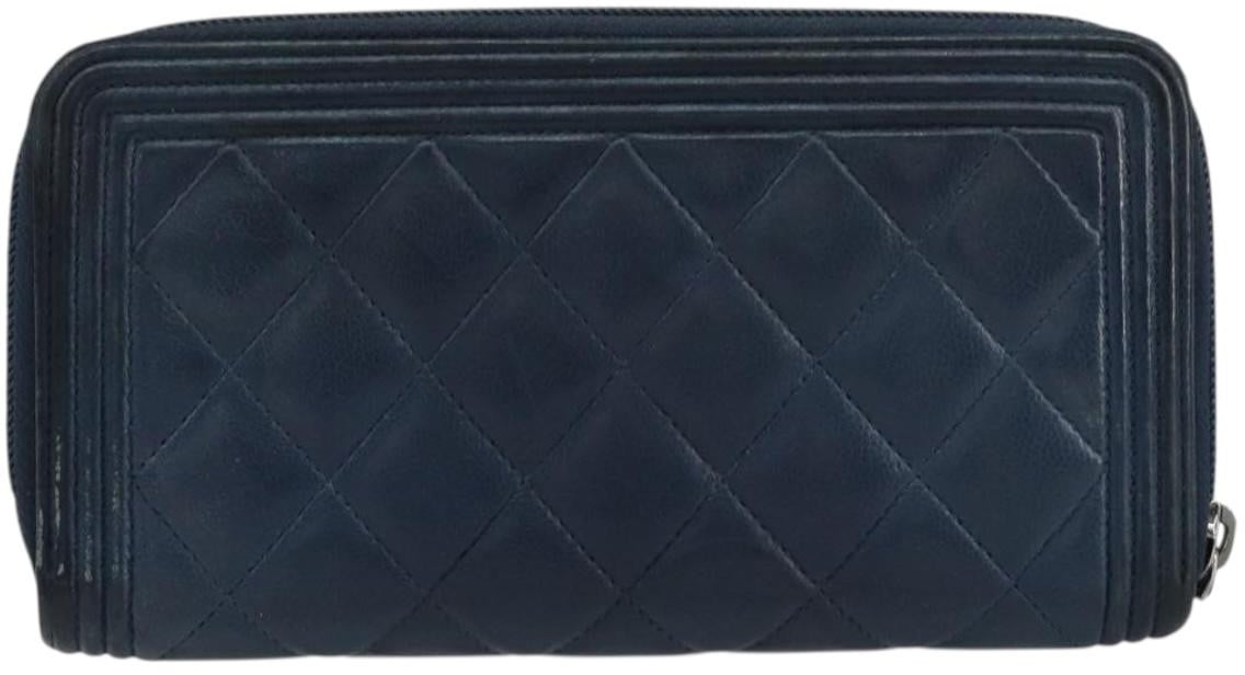 Chanel Chanel Boy Yen Wallet Quilted Lambskin Navy