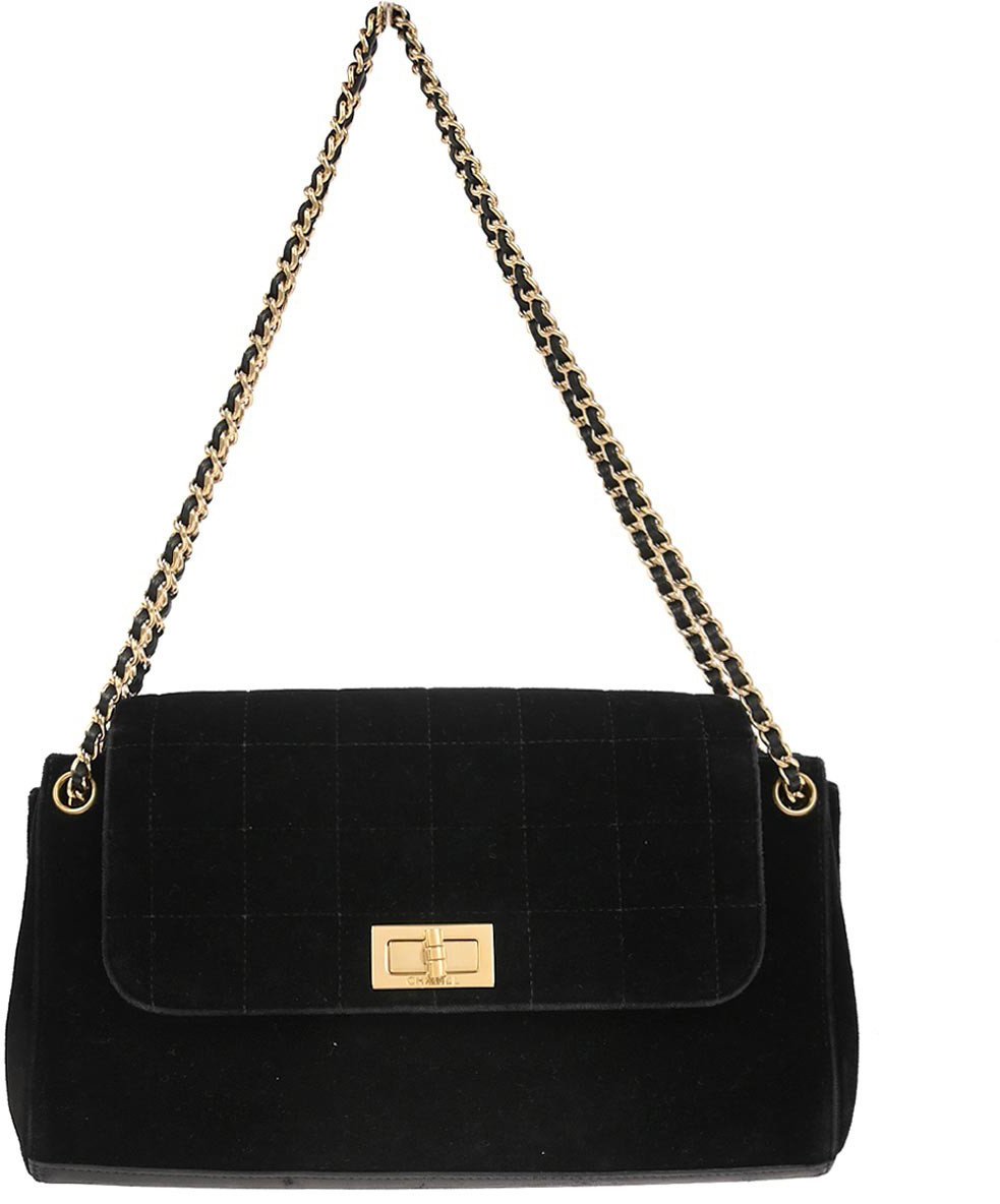 Chanel Chanel Chocolate Bar Mademoiselle Lock Chain Bag Quilted velvet Zwart